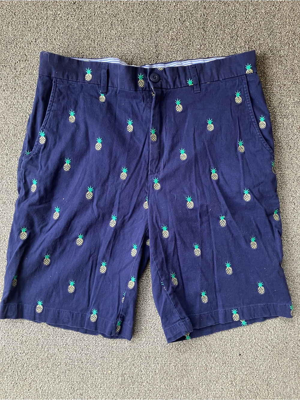 Navy Pineapple Embroidered Men’s Shorts